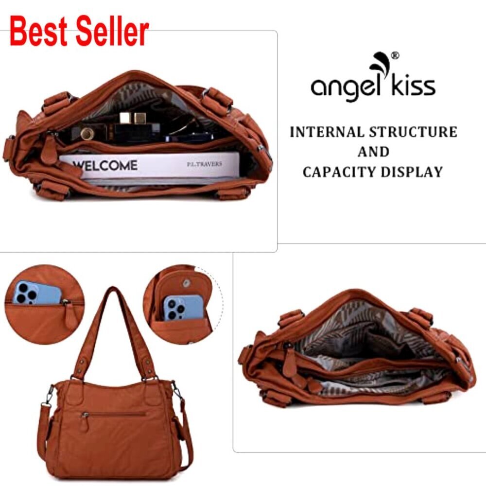 Faux Leather Hobo Handbag with Adjustable Shoulder Strap, Tote - Picture 4 of 7